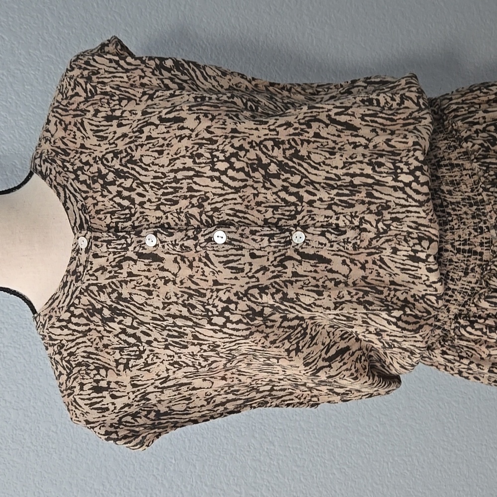 RAILS Angelina Smocked Waist Dress Mini Dress Animal Print Cream Black Sz Large - Picture 3 of 12